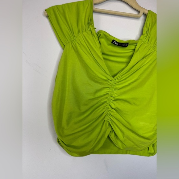 Zara Lime Ruched Crop Top – Size L - Picture 5 of 13